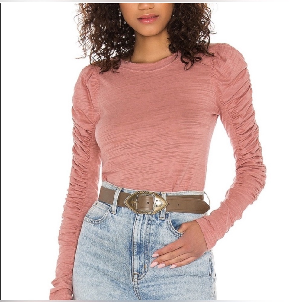 We The Free Dusty Pink Ruched Long Sleeve Top